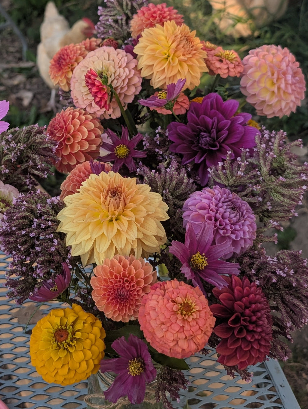 Bouquet of colorful flowers. Fresh, seasonal flower bouquet. 